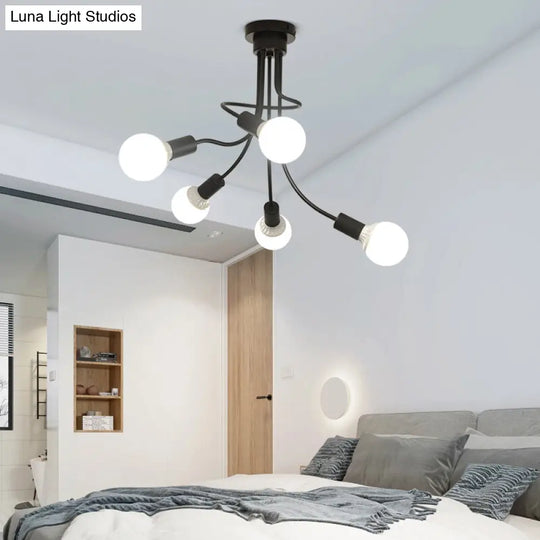 Black Metal Semi-Flush Ceiling Light With Curved Arms And 3/5 Lights - Ideal For Dining Room