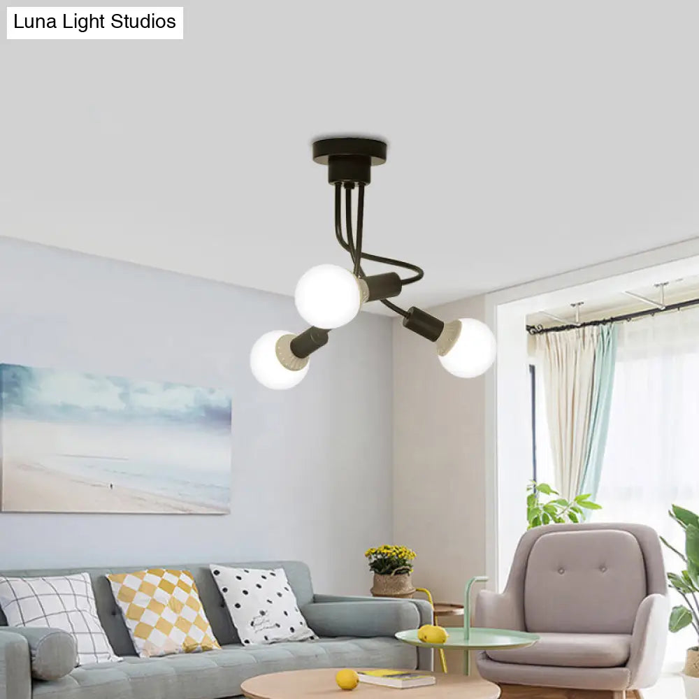 Black Metal Semi-Flush Ceiling Light With Curved Arms And 3/5 Lights - Ideal For Dining Room