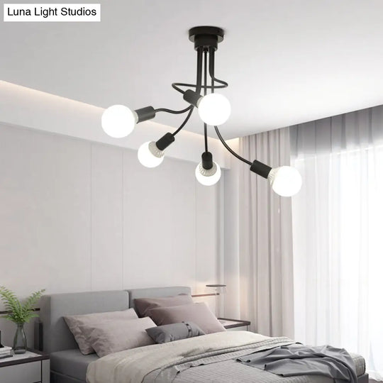 Modern Black Curved Metal Arms Ceiling Light Fixture - Simple Yet Elegant Chandelier With 3/5