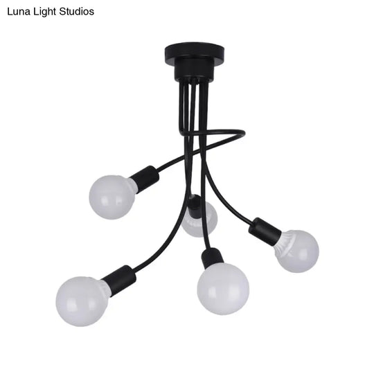 Black Metal Semi-Flush Ceiling Light With Curved Arms And 3/5 Lights - Ideal For Dining Room