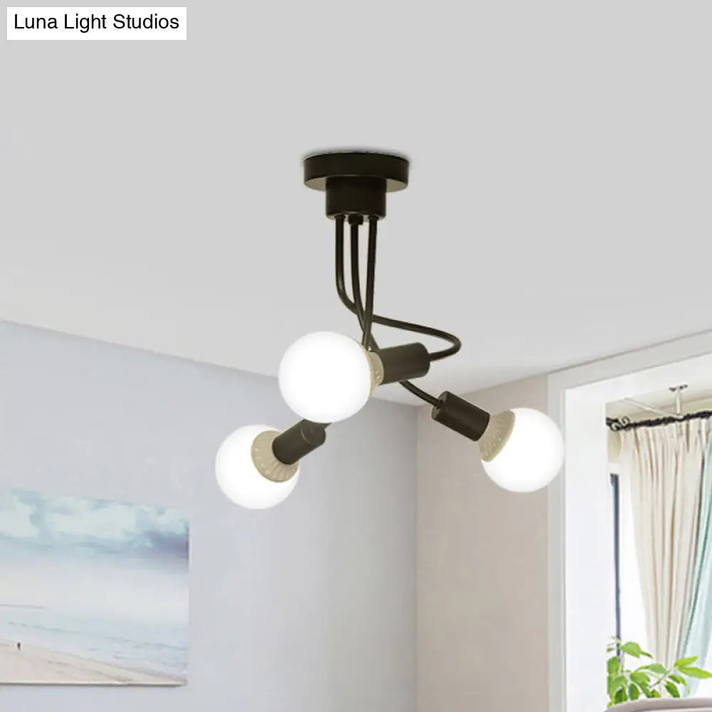 Black Metal Semi-Flush Ceiling Light With Curved Arms And 3/5 Lights - Ideal For Dining Room