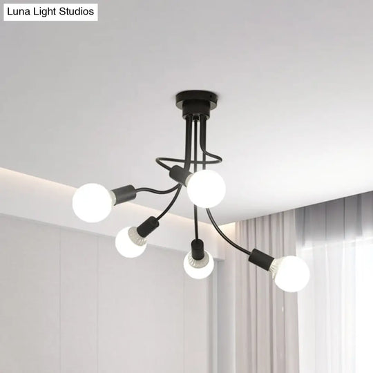 Black Metal Semi-Flush Ceiling Light With Curved Arms And 3/5 Lights - Ideal For Dining Room