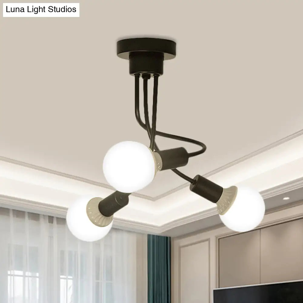 Modern Black Curved Metal Arms Ceiling Light Fixture - Simple Yet Elegant Chandelier With 3/5