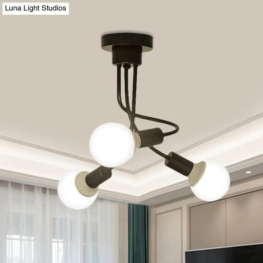 Black Metal Semi-Flush Ceiling Light With Curved Arms And 3/5 Lights - Ideal For Dining Room