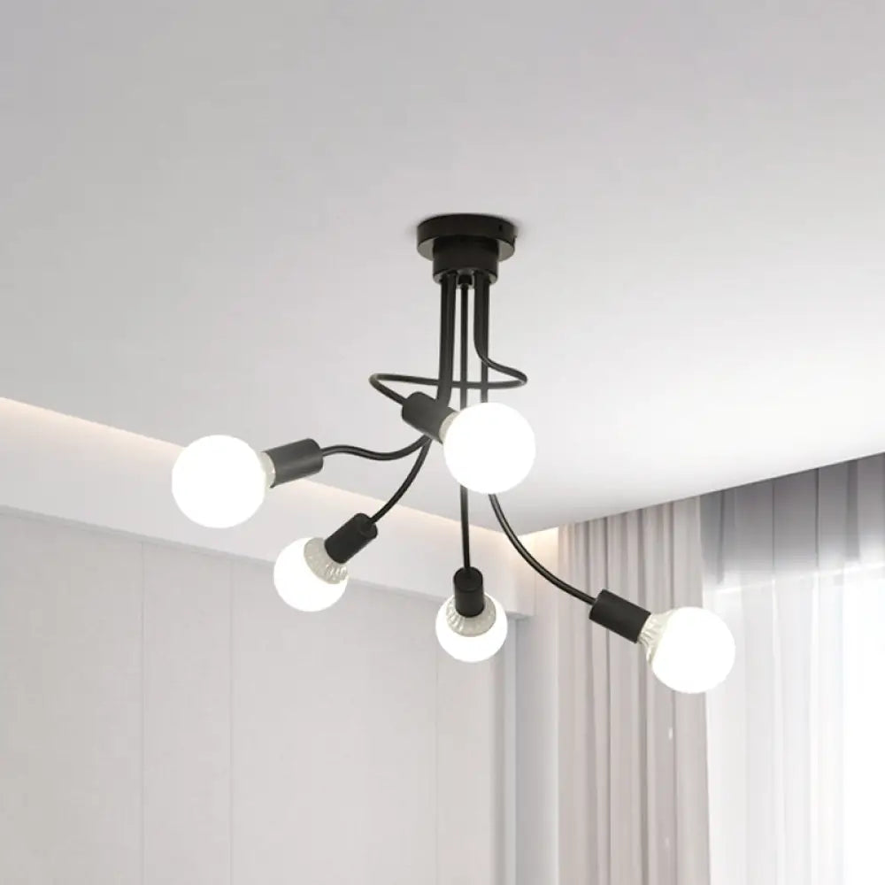 Modern Black Curved Metal Arms Ceiling Light Fixture - Simple Yet Elegant Chandelier With 3/5