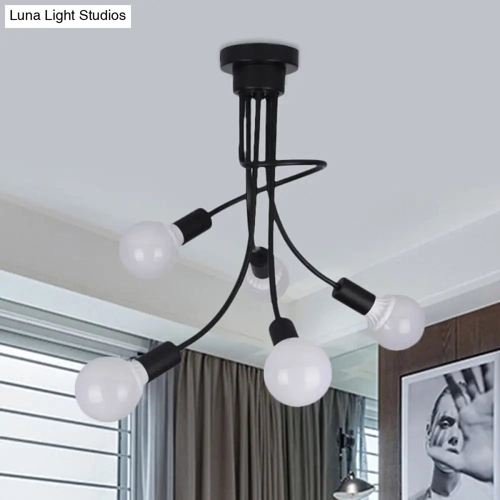 Black Metal Semi-Flush Ceiling Light With Curved Arms And 3/5 Lights - Ideal For Dining Room