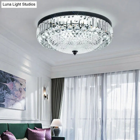 Modern Black Cut - Crystal Flush Mount Lamp For Bedroom Ceiling Lighting
