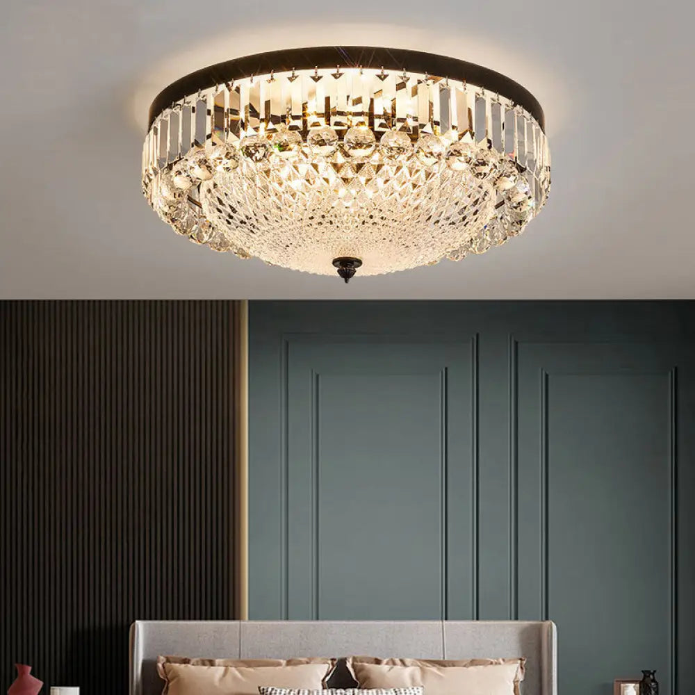 Modern Black Cut - Crystal Flush Mount Lamp For Bedroom Ceiling Lighting / Clear