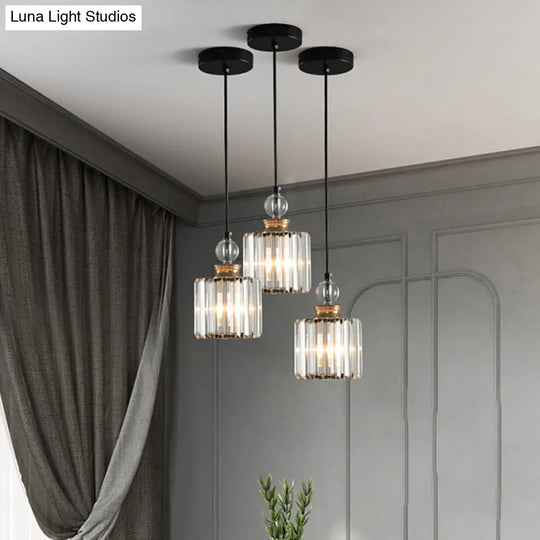 Modern Black Cylinder Pendant Ceiling Lamp Kit With Crystal Prisms Shade 1 /