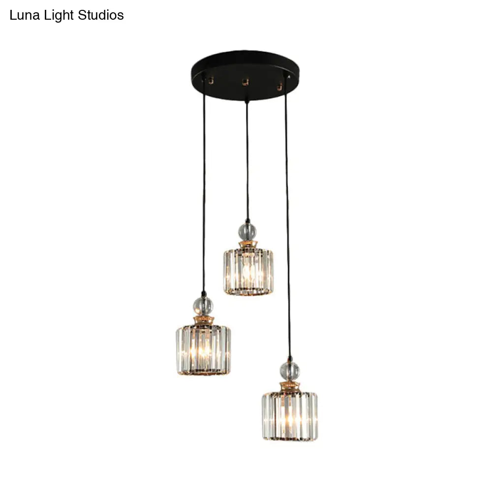 Modern Black Cylinder Pendant Ceiling Lamp Kit With Crystal Prisms Shade