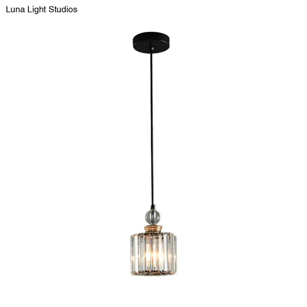 Modern Black Cylinder Pendant Ceiling Lamp Kit With Crystal Prisms Shade