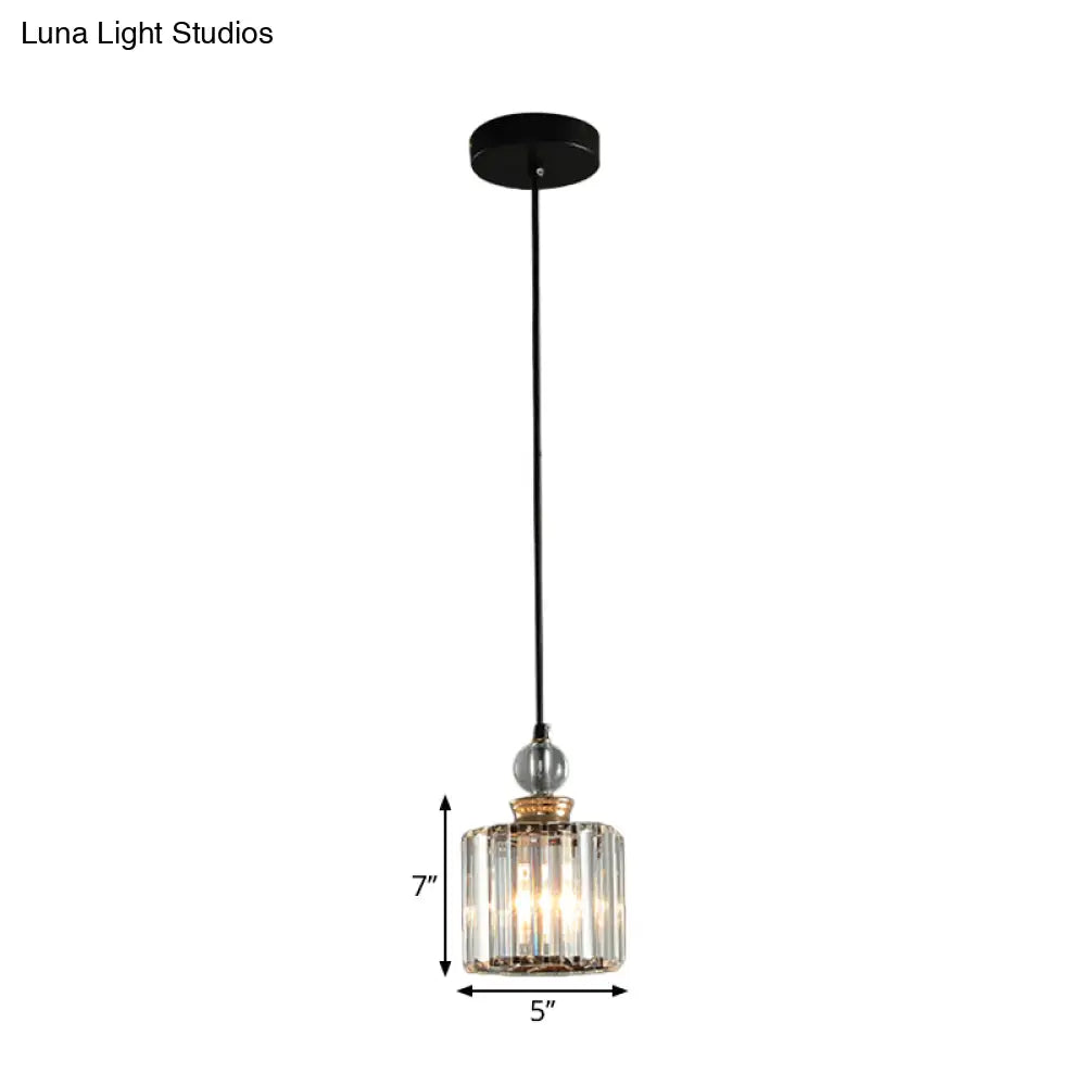 Modern Black Cylinder Pendant Lamp Kit With Crystal Prisms Shade - 1/3-Head Ceiling