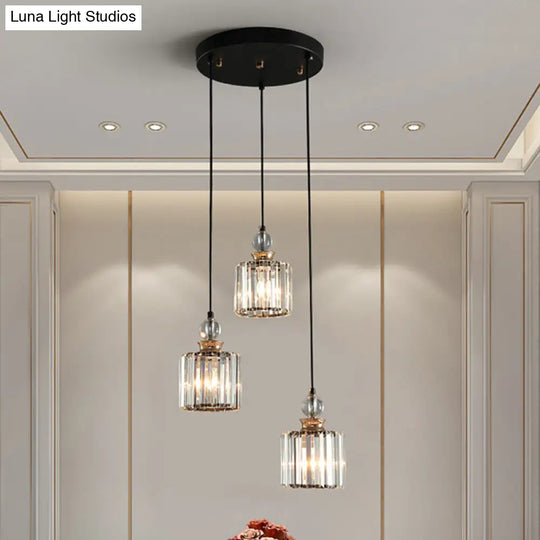 Modern Black Cylinder Pendant Ceiling Lamp Kit With Crystal Prisms Shade 3 /