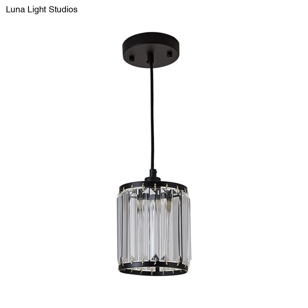 Modern Black Cylinder Pendant Lamp With K9 Crystal For Dining Room