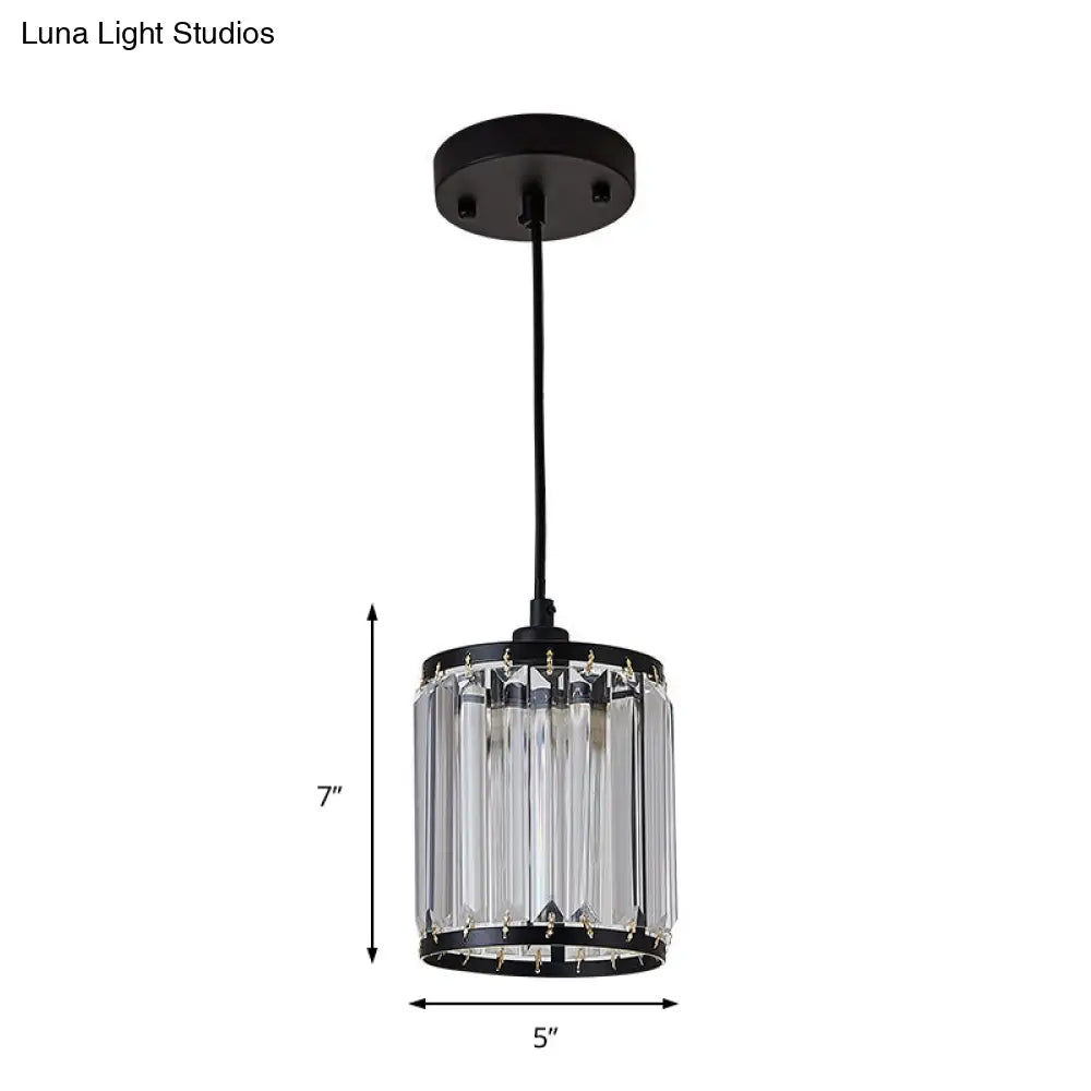 Modern Black Cylinder Pendant Lamp With K9 Crystal For Dining Room