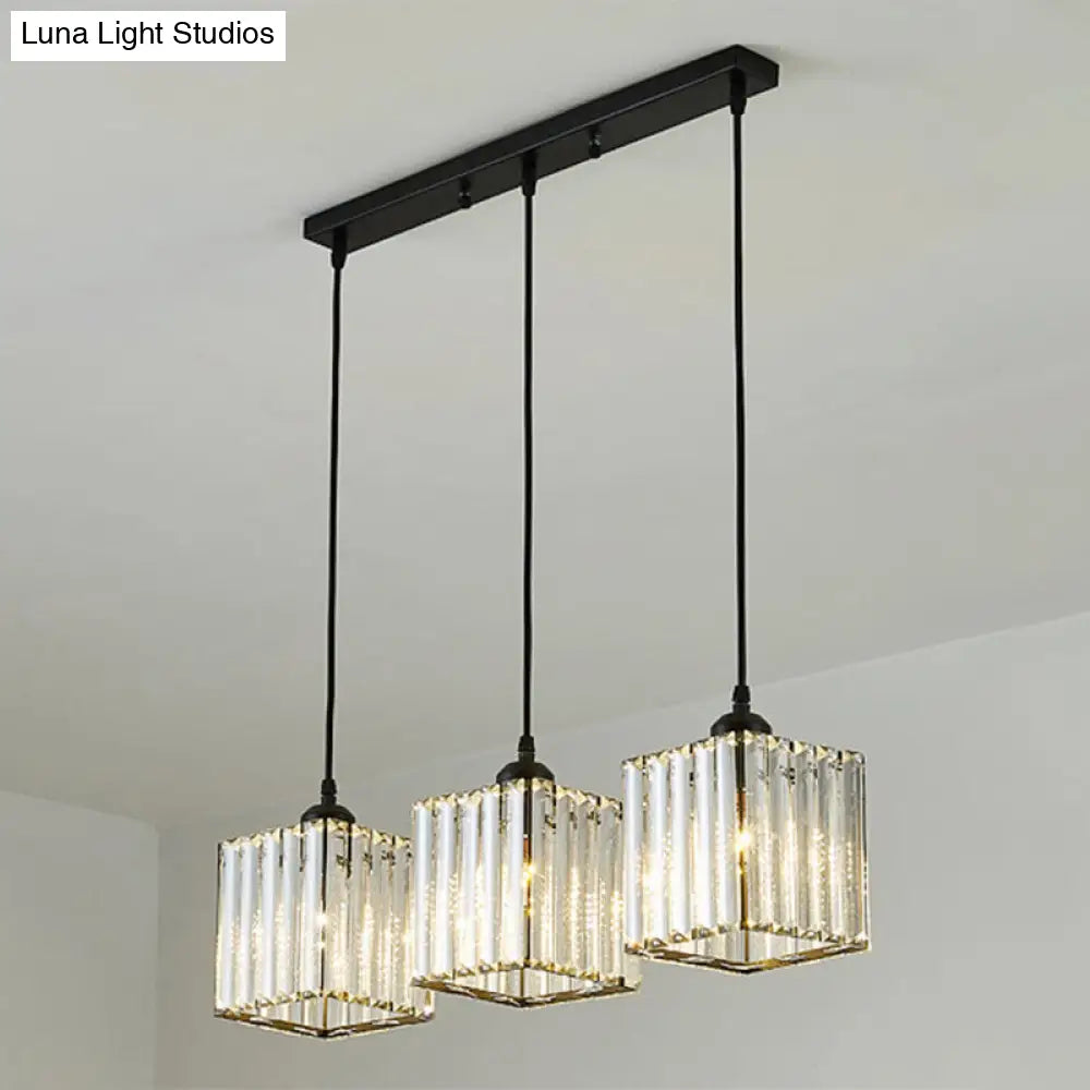 Crystal Black Cylinder Pendant Light - Modern Suspension Fixture / Square Linear