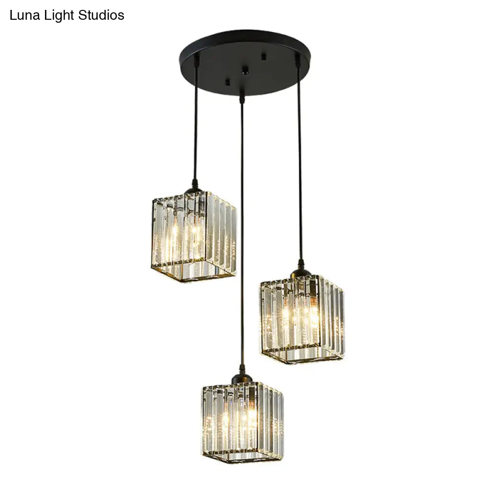 Modern Black Cylindrical Pendant Light With Crystal Shade - Stylish Suspension Lighting Fixture