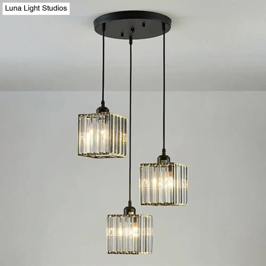 Crystal Black Cylinder Pendant Light - Modern Suspension Fixture / Square Round