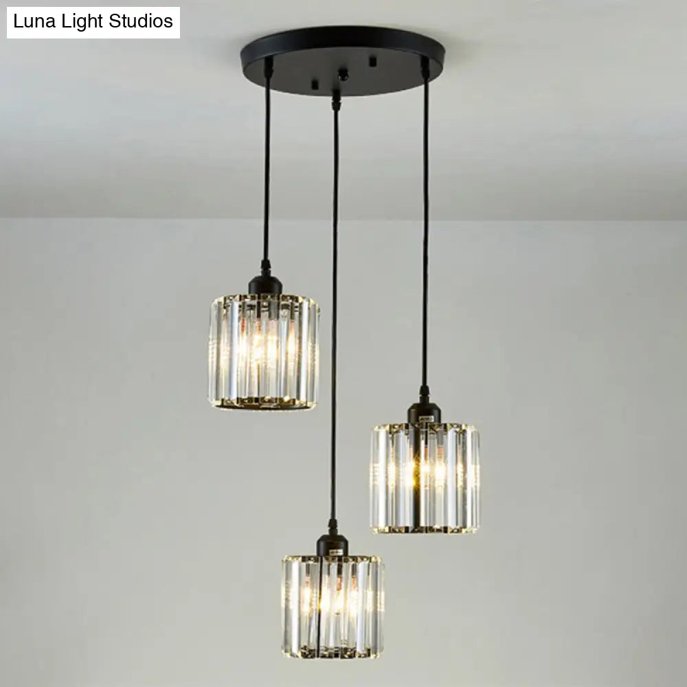 Crystal Black Cylinder Pendant Light - Modern Suspension Fixture / Barrel Round