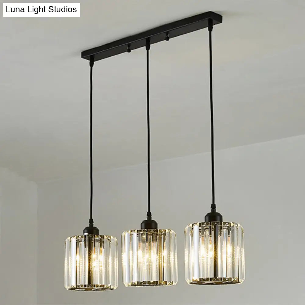 Crystal Black Cylinder Pendant Light - Modern Suspension Fixture / Barrel Linear