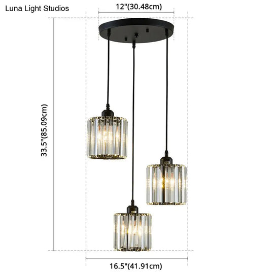 Crystal Black Cylinder Pendant Light - Modern Suspension Fixture