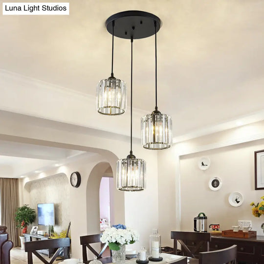 Crystal Black Cylinder Pendant Light - Modern Suspension Fixture