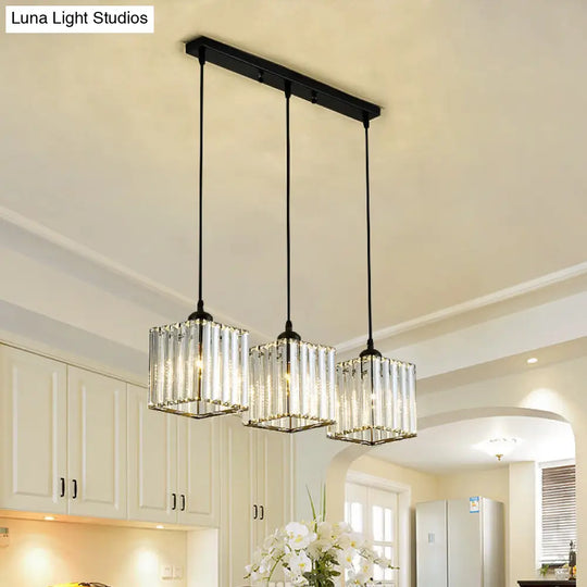 Modern Black Cylindrical Pendant Light With Crystal Shade - Stylish Suspension Lighting Fixture