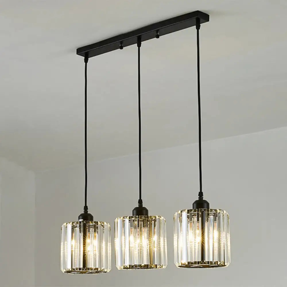 Modern Black Cylindrical Pendant Light With Crystal Shade - Stylish Suspension Lighting Fixture /