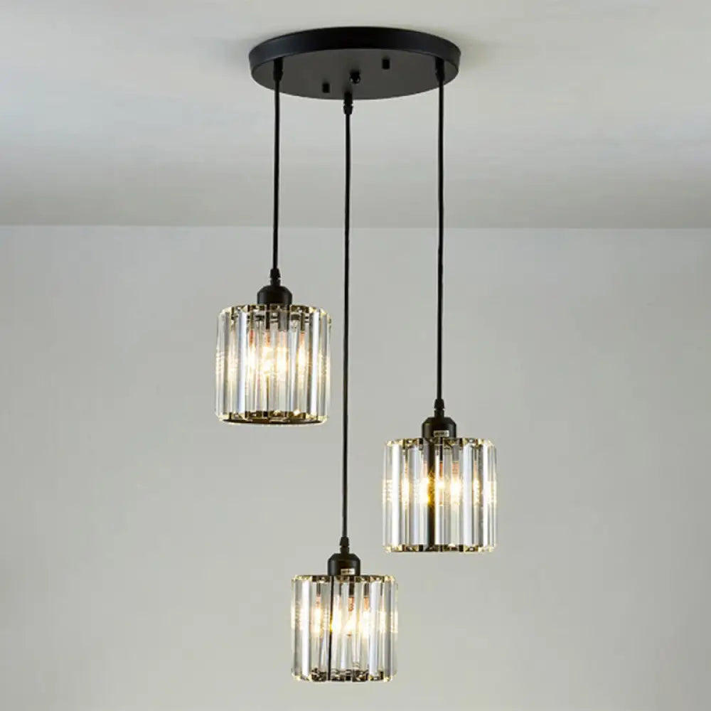 Modern Black Cylindrical Pendant Light With Crystal Shade - Stylish Suspension Lighting Fixture /