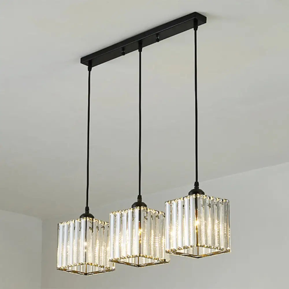 Modern Black Cylindrical Pendant Light With Crystal Shade - Stylish Suspension Lighting Fixture /