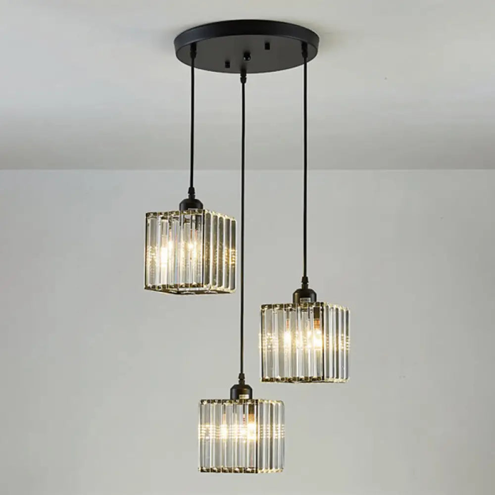 Modern Black Cylindrical Pendant Light With Crystal Shade - Stylish Suspension Lighting Fixture /