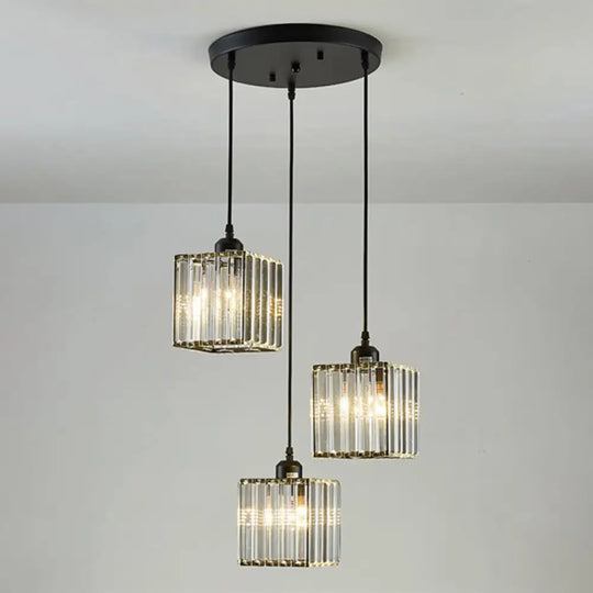 Modern Black Cylindrical Pendant Light With Crystal Shade - Stylish Suspension Lighting Fixture /