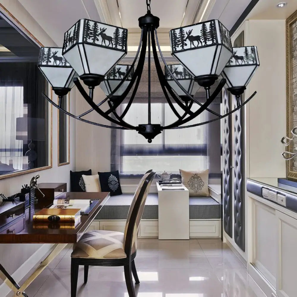 Modern Black Deer Chandelier: American Style Hanging Light With Glass — Ideal For Living Room / Arc