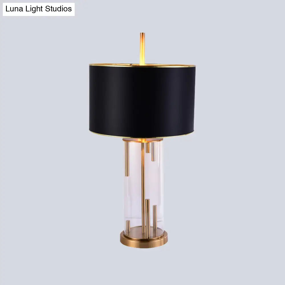 Modern Black Desk Lamp With Fabric Shade - Compact Cylindrical Table Light 1 Bulb