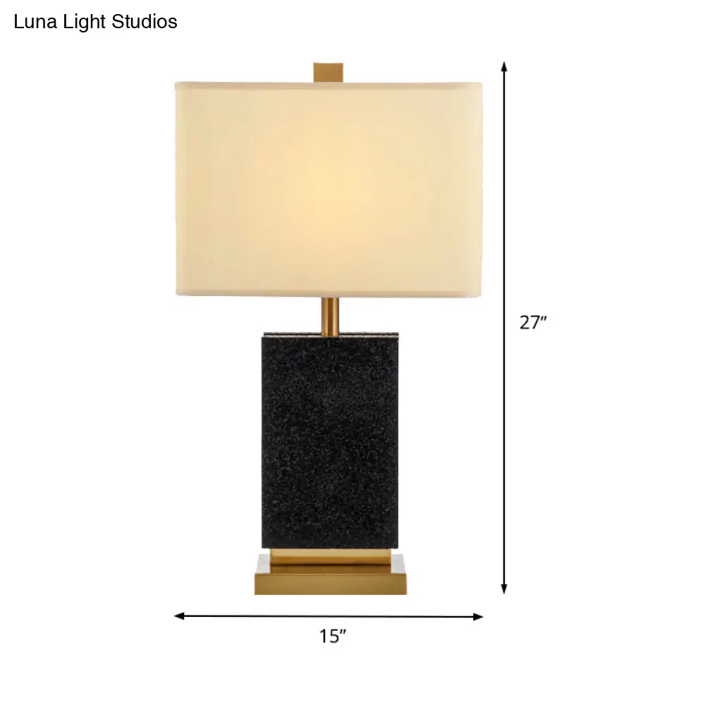 Modern Black Desk Lamp With Fabric Shade - Single Bulb Night Table Light