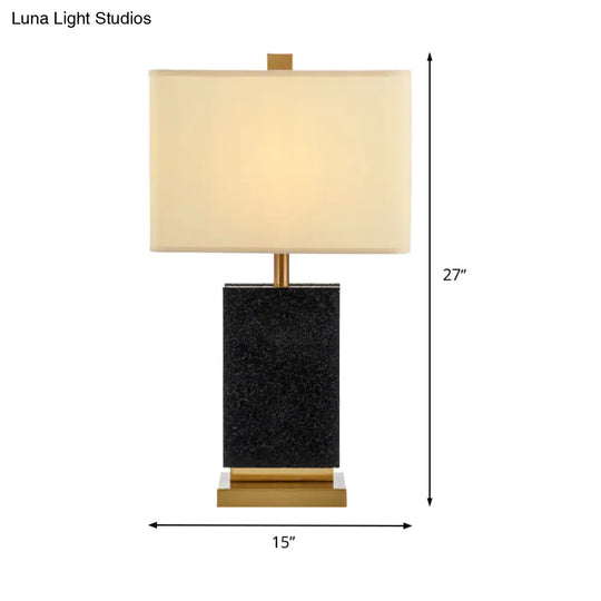 Modern Black Desk Lamp With Fabric Shade - Single Bulb Night Table Light