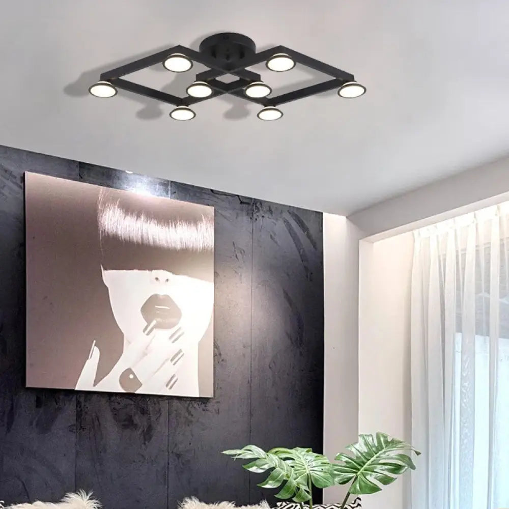 Modern Black Diamond Shape Flush Mount Ceiling Light With 8 Lights - Ideal For Restaurants