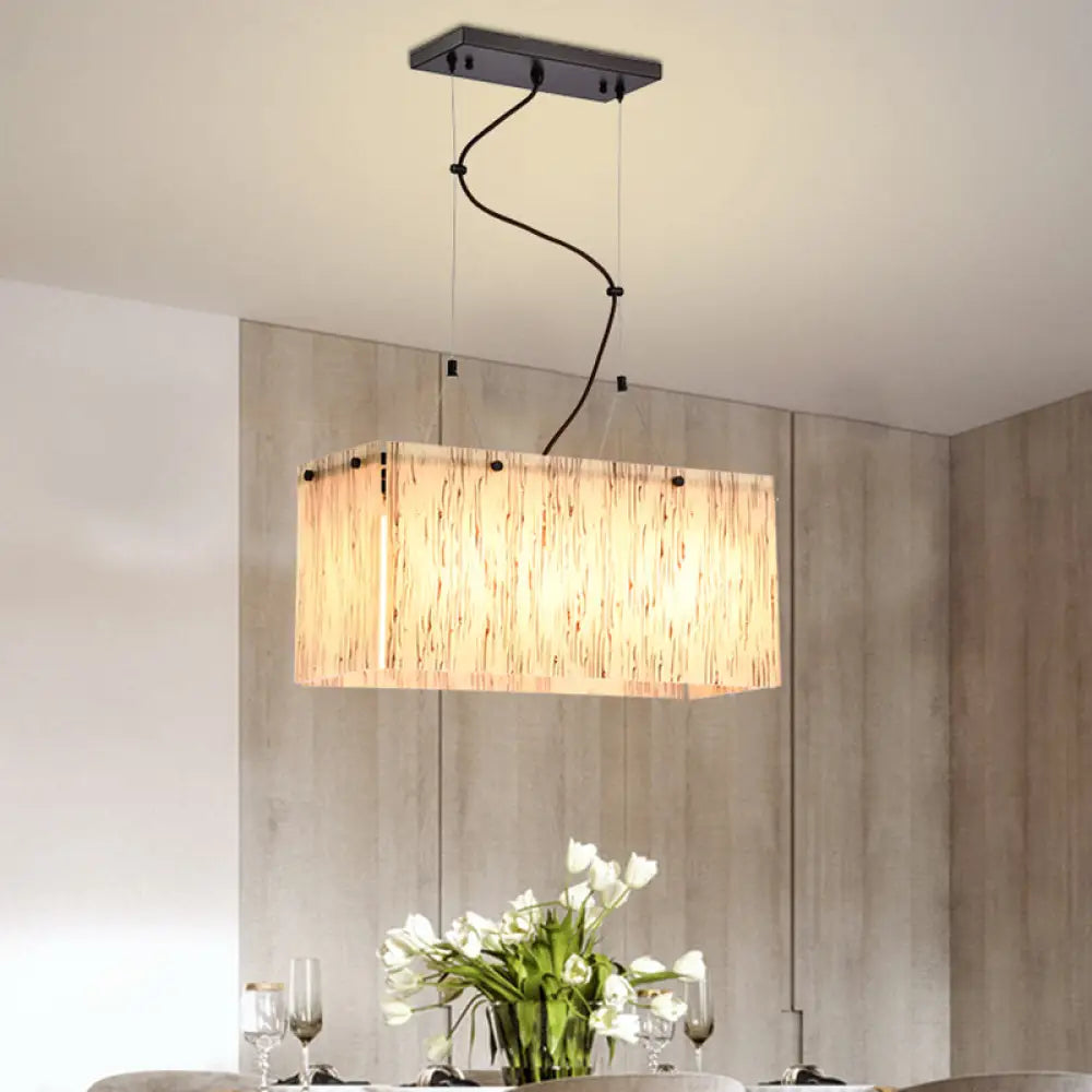 Modern Black Dining Room Island Light Fixture With Rectangle Amber Glass Shade