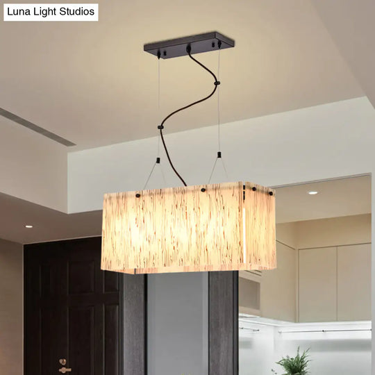 Modern Black Dining Room Island Light Fixture With Rectangle Amber Glass Shade