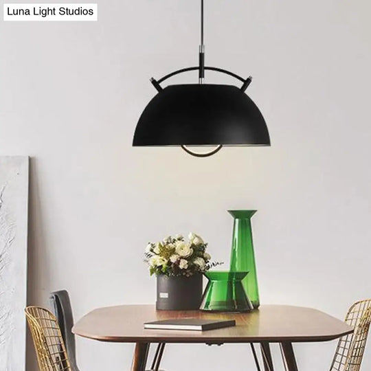 Modern Black Metal Pendant Light With Domed Shade - Dining Room Hanging Fixture