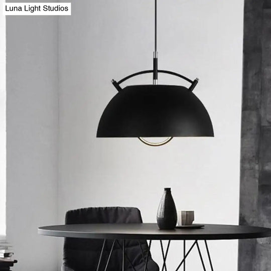 Modern Black Metal Pendant Light With Domed Shade - Dining Room Hanging Fixture