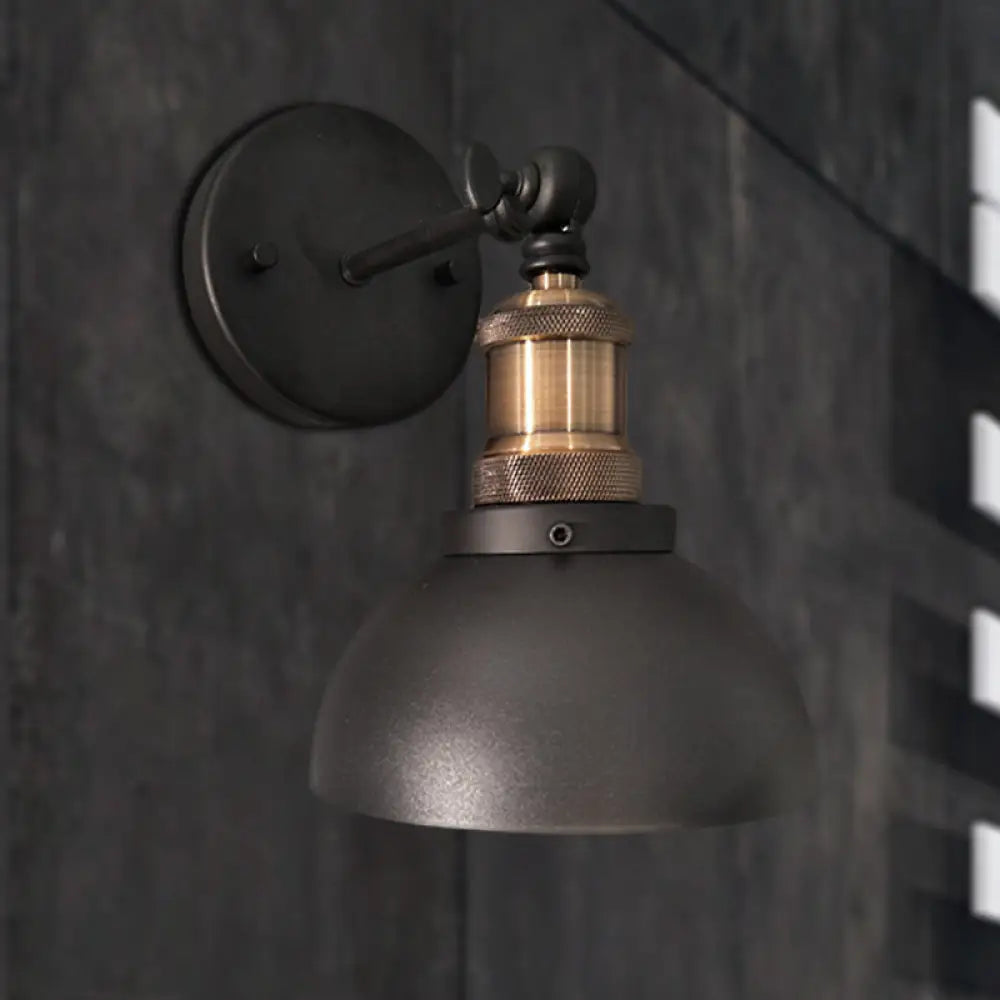 Modern Black Dome Wall Sconce With Adjustable Metal 1 Light For Restaurant Lighting