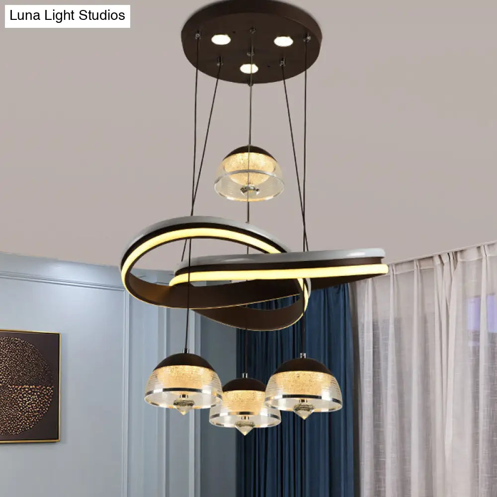 Black Domed Cluster Pendant Light With 4 Acrylic Heads - Modern Led Ceiling Fixture