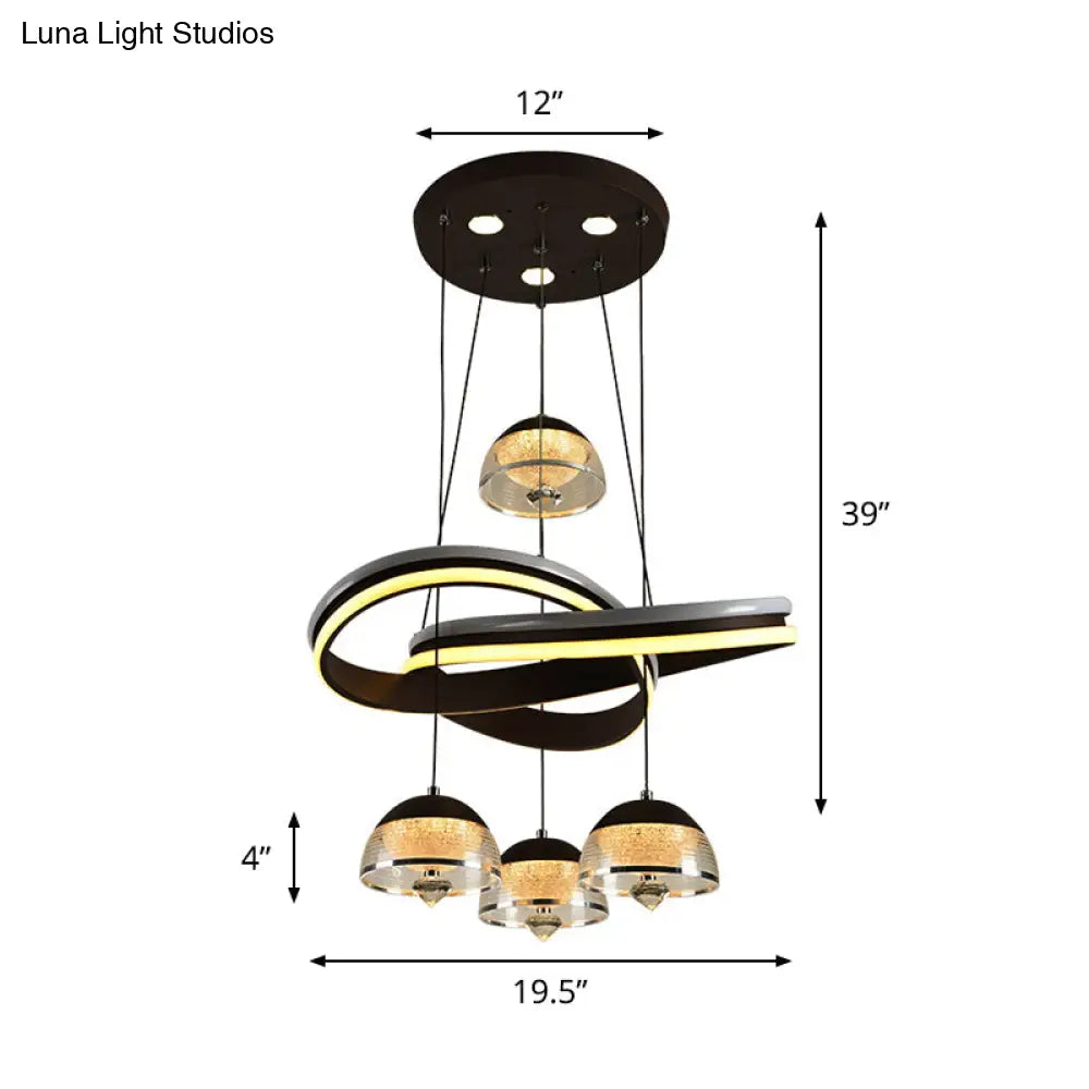 Modern Black Domed Pendant Light With 4 Led Heads And Strip Beam For Dining Room Cluster