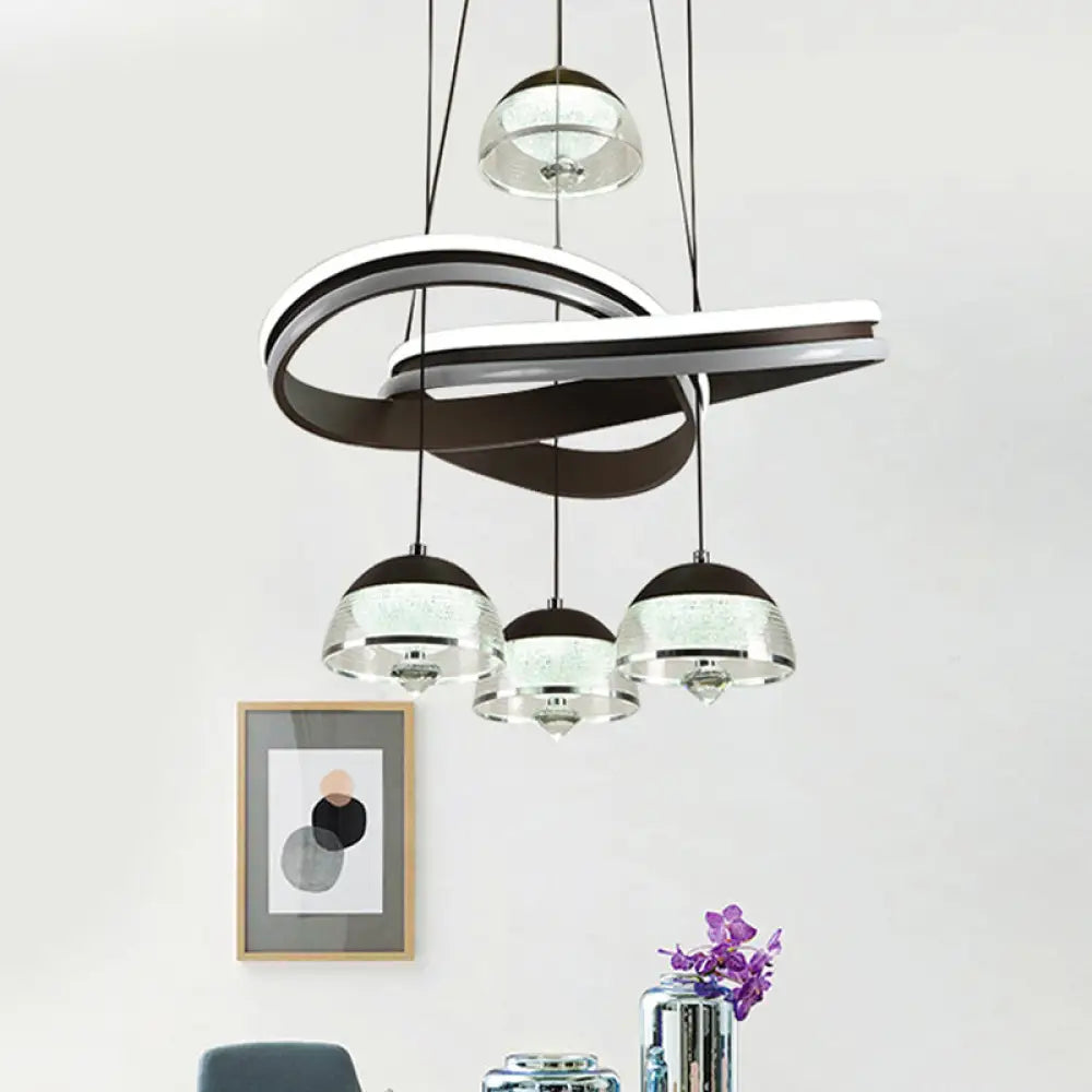 Modern Black Domed Pendant Light With 4 Led Heads And Strip Beam For Dining Room Cluster