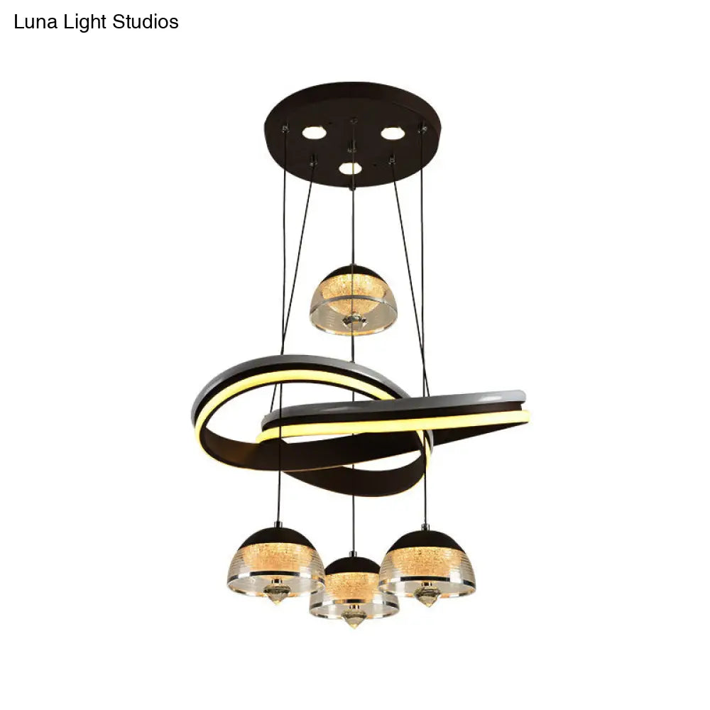 Black Domed Cluster Pendant Light With 4 Acrylic Heads - Modern Led Ceiling Fixture