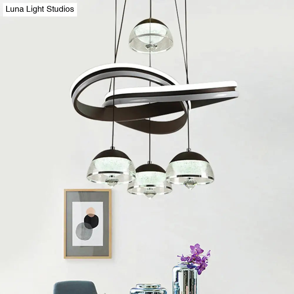 Black Domed Cluster Pendant Light With 4 Acrylic Heads - Modern Led Ceiling Fixture