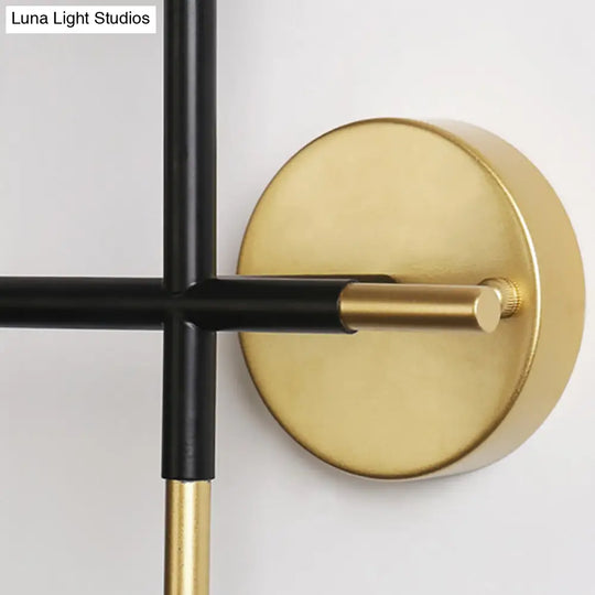 Modern Black Double Globe Wall Lamp With Cross Design - 2-Bulb Milky Glass Sconce Light Fixture For