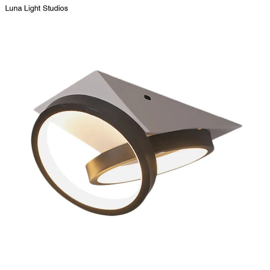 Modern Black Double Ring Led Flush Mount Ceiling Light Fixture With Acrylic Shade And White Triangle