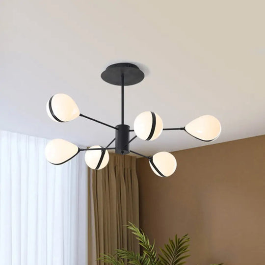 Modern Black Droplet Shade Ceiling Hang Light Chandelier | Cream Glass 6/8/10 Heads Warm/White 6 /